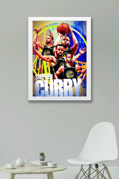 Saturn Stephen Curry Framed Painting - Basketball Nba Poster Painting