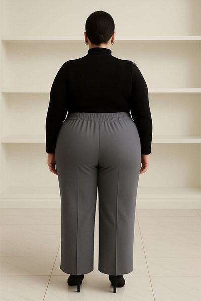 ELONİ Plus Size Elastic Front Stone Detail Fabric Pants