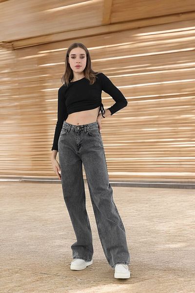 Livik Fiona Young Girl Smoked High Waist Elastane Blended Unlined Loose Leg Jeans