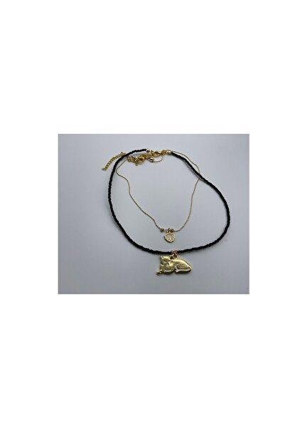 CHIC قلادة متعددة من الخرز الأفغاني مع شكل قطة ذهبية