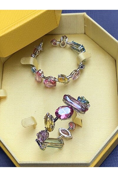 ArtBDesign Gema Geometrik Kesim Renkli Küpe (Uzun 1 çift gönderilir) Altın Re...