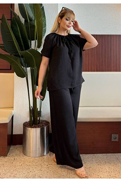 MODA Women's Plus Size Lace-Up Madonna Collar Pocket Sofia Linen Suit