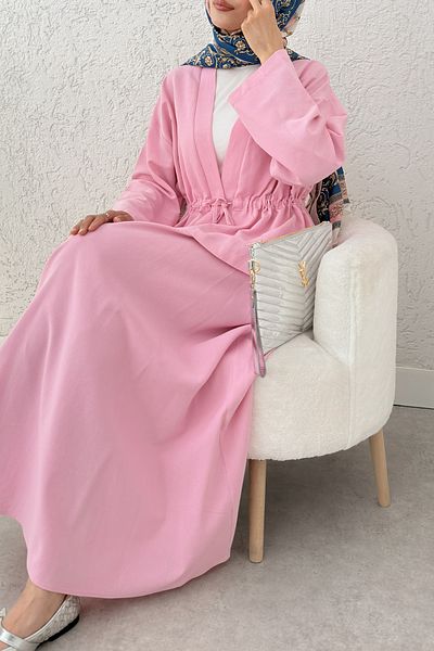 Salih Çelebi Waist Gathered Kimono Skirt Set 2354 - Pink