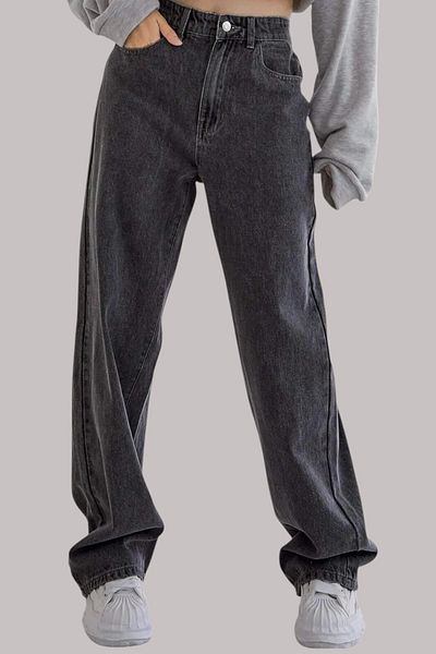 Livik Brianna Women's Smoked Extra High Waist Stretchy Waist Comfortable 90's Wide Leg Denim Pants