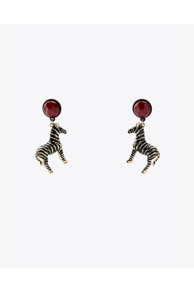 Pinery Jewels Vip Series - Brand Model Burgundy Stone Striped Zebra Dangle Women's Earrings Pair