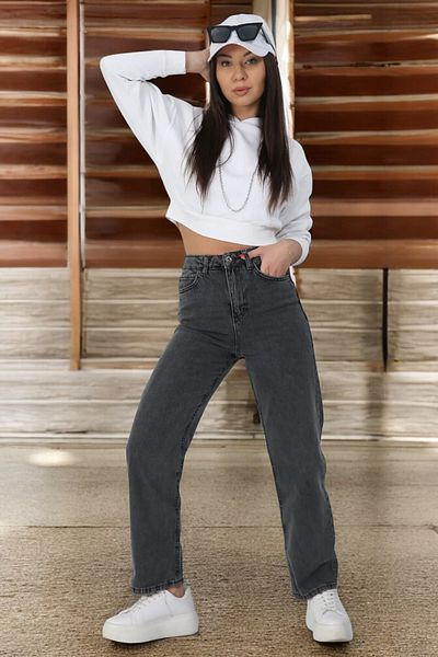 Livik Holly Young Girl Smoked High Waist Lycra Comfortable Loose Leg Jeans
