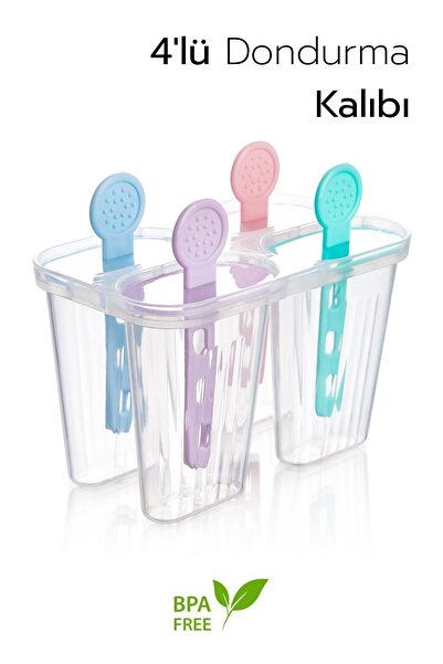 isometric 4 Bölmeli Dondurma Kalıbı ve Çubukları - BPA Free | 7,5 x 5,5 x 3 cm