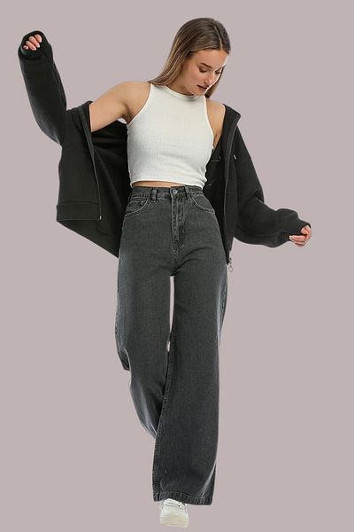 Livik Claire Young Girl Smoked High Waist Elastane Blended Unlined Wide Leg Jean