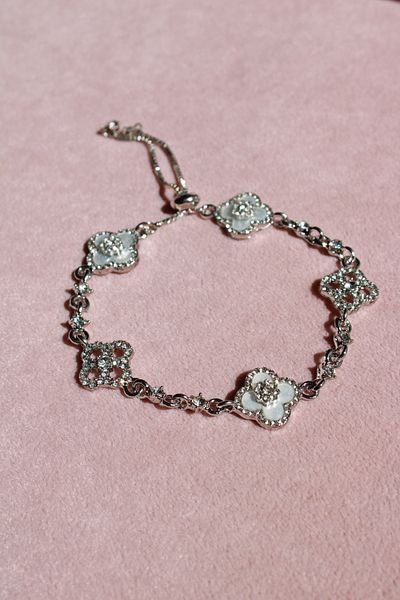 Harlofia Jewelry Silver Color Elevator Stone Clover Rosavine Bracelet