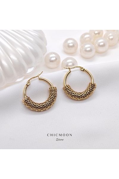 CHICMOON STORE Steel Gold Color Straw Pattern Hoop Earrings