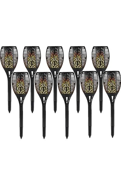 AB HOMES Set 10 Solar Lamps AB HOMES, Torch Style with Flame Effect, Decorative, Light Sensor, Waterproof, 58