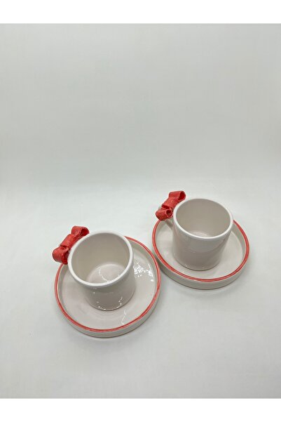 sece Türk Kahvesi Fincan Takımı 2'li El Yapımı Seramik Fiyonk Desenli 2'li