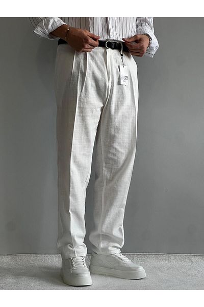 BASEL.CO Pleated Baggy Comfortable Fit Linen Trousers