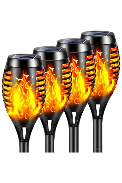 AB HOMES Set 4 Solar Lamps AB HOMES Torch Type - 800 Lumens, Flame Effect, Red Black, 50cm