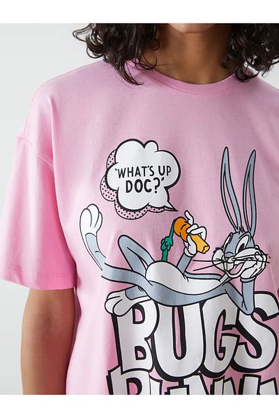 LC Waikiki Γυναικείο μπλουζάκι με λαιμόκοψη Bugs Bunny με στάμπα