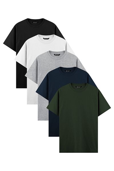 Trendiz Ανδρικό μπλουζάκι 100% βαμβακερό Basic 5 Pack Black White Grimelange Navy Khaki 2091