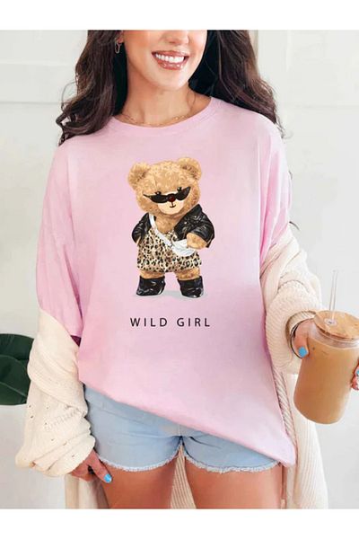 Sarah's Boutique Tricou de damă – 100% bumbac – Ursuleți de pluș „WILD”