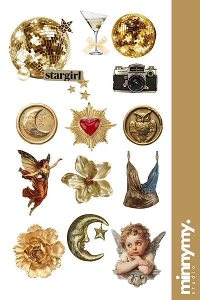 Minnymy Golden Vintage Retro Sticker, Sticker, Agenda, Diary, Planner, Bullet Journal, Scrapbook