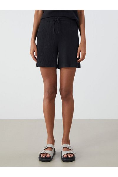 LC Waikiki Pantaloni scurți negri pentru femei, cu talie elastică