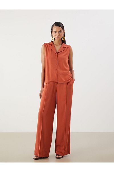 LC Waikiki Orange Linen Blend Women's Shirt