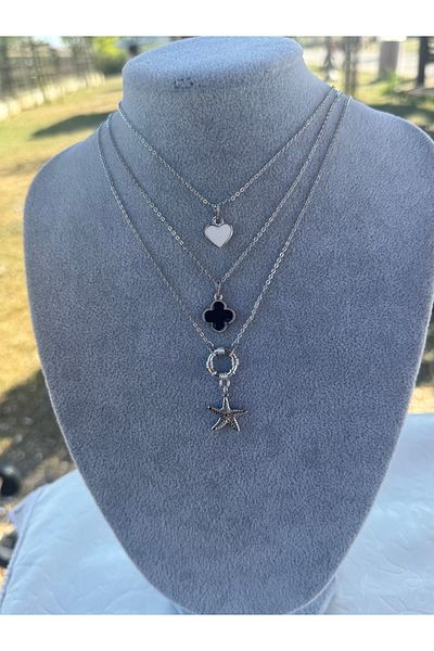 Judas Takı Triple Combination Necklace Sea Star Clover Heart