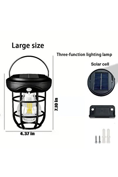 Drimpri Solar Şarjlı Hareket Sensörlü LED Fener Işık 15W Askılı Otomatik LED Kamp Bahçe Lambası