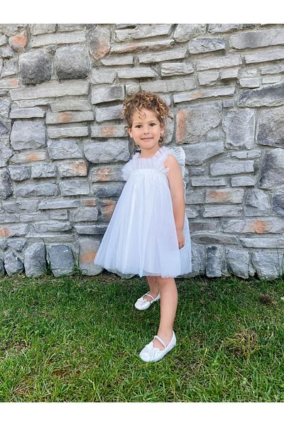 penu baby kids White Strap Tulle Gilet Back Butterfly Wing Girl's Baby Girl Dress
