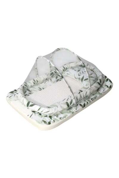 BabyCara Baby Net Bed with Thick Mattress Mosquito Net & Neck Pillow for New Born Babies 80x50x5cm Leaf