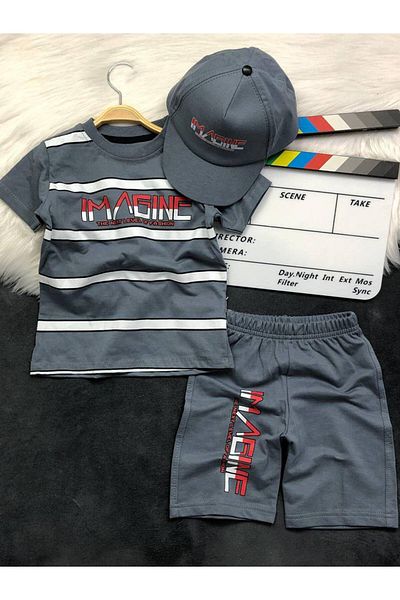 KGN GİYİM Boy's Summer Bottom Top Set with Hat Gift