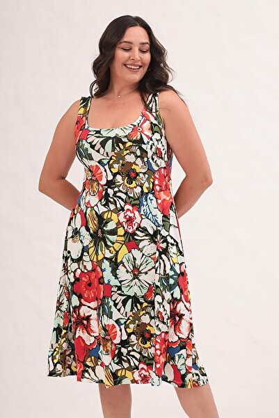 Truva XXL Comfort and Elegance with You in This Plus Size Dress with Floral Print and Thick Straps!