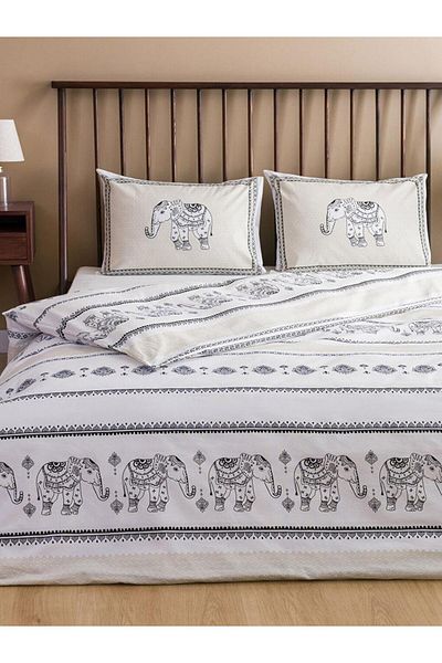 LC Waikiki طقم غطاء لحاف مزدوج مطبوع على شكل فيل (W3)