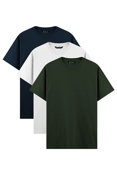 Trendiz Ανδρικό μπλουζάκι από 100% βαμβάκι Basic 3 Pack White Nayv Khaki 2091