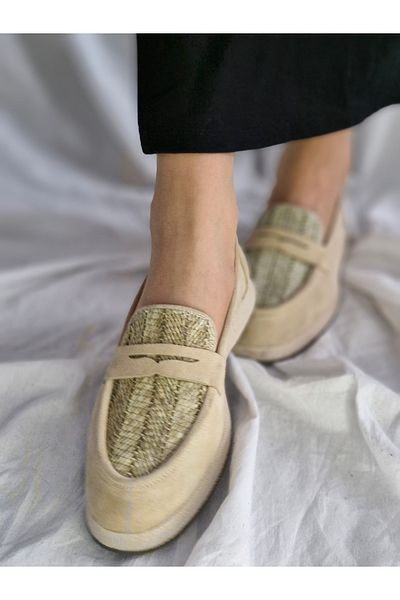 aayak&kabımofficial Genuine Leather Straw Detailed Women's Loafer – Stylish and Comfortable Casual Shoes