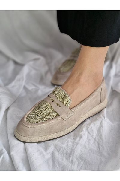 aayak&kabımofficial Genuine Leather Straw Detailed Women's Loafer – Stylish and Comfortable Casual Shoes