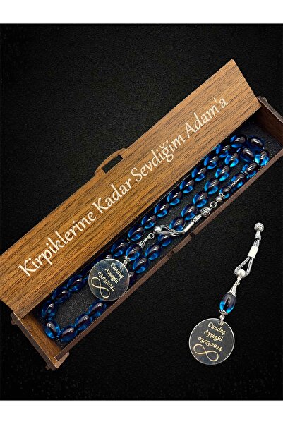 KANUNİ TESBİH Nume Detaliat Petrol Albastru Argintiu Ciucuri Ardei Chihlimbar...