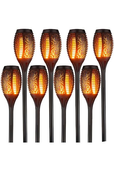 AB HOMES Set 8 Solar Lamps AB HOMES, Torch LED, Flame Effect, Ecological Lighting, IP65, Ni-MH Battery 300mAh