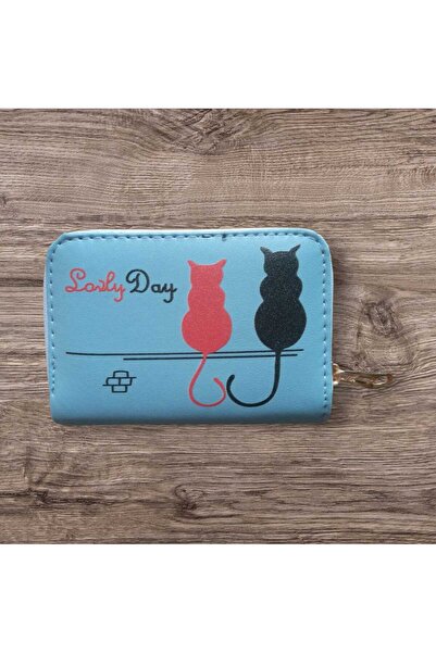 Efe KEDİ BASKILI FERMUARLI BOZUK PARA BÖLMELİ CÜZDAN EN 12 BOY 8 CM