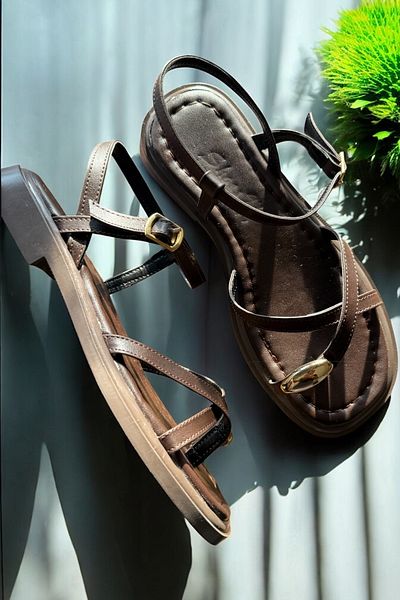 DİVOLYA Millo Brown Ring Detailed Daily Use Sandals