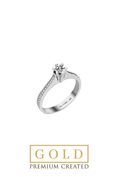 So CHIC... Beyaz Altın Sertifikalı Premium Created Taşlı Tektaş Yüzük