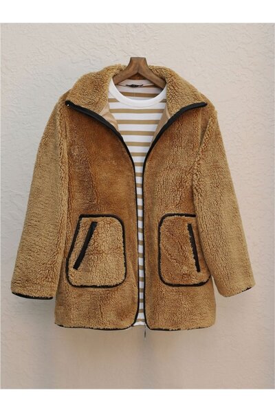 ALPACO Double Pocket Zippered Lined Plush Coat -Cinnamon -Collection