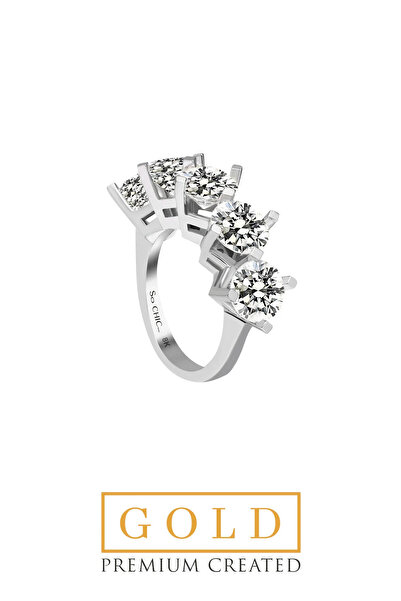 So CHIC... Beyaz Altın Sertifikalı Premium Created Taşlı Beştaş Yüzük