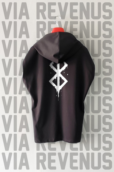 Vordevia Berserk Front and Back Printed Zero Sleeve Hooded 100% Cotton Sports Tshirt