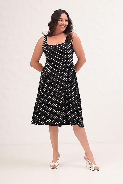 Truva XXL Comfort and Elegance with the Big Size Dress with Thick Straps and Polka Dots!