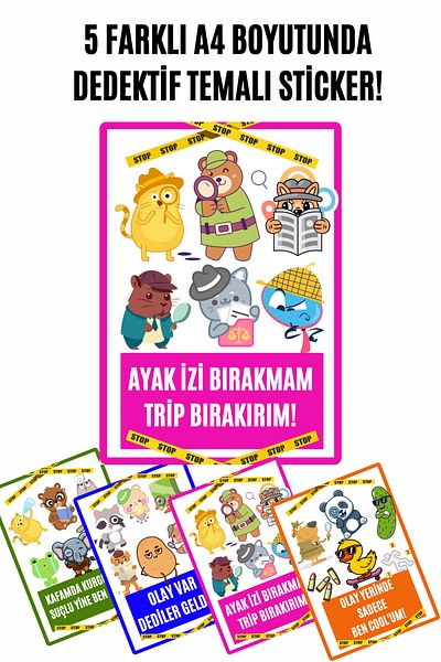GameBulance Detective Themed Funny Adhesive Back Sticker A4 Size Pack of 5 - Detective Game Sticker