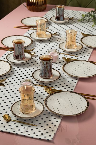 clasavm 18 Piece Dotty Cake Set |   6 Tea Cups Polka Dot 6 Tea Saucers 6 Cake Plates