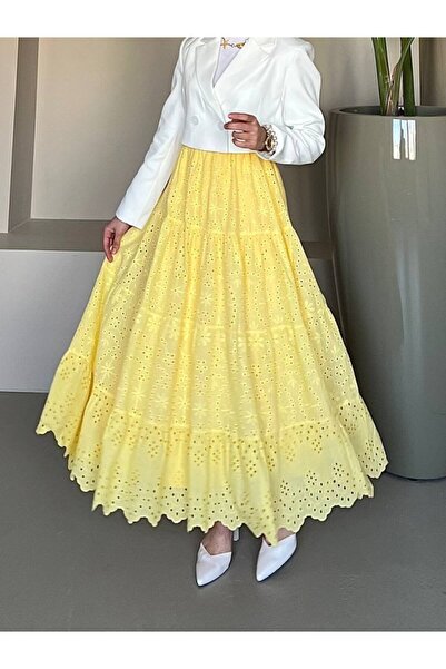 ALPACO Scalloped Embroidered Folded Skirt -Yellow