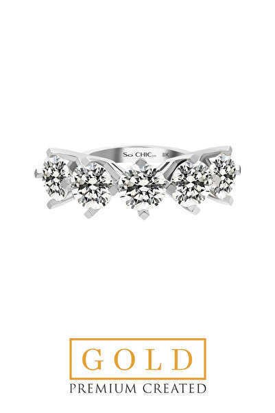 So CHIC... Beyaz Altın Sertifikalı Premium Created Taşlı Beştaş Yüzük