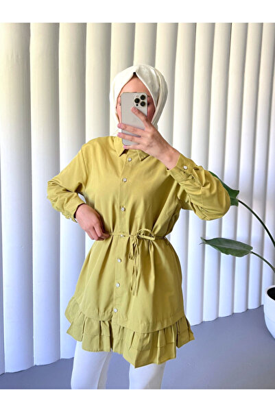 COjans Layered ruffled buttoned poplin shirt tunic with hem - olive green
