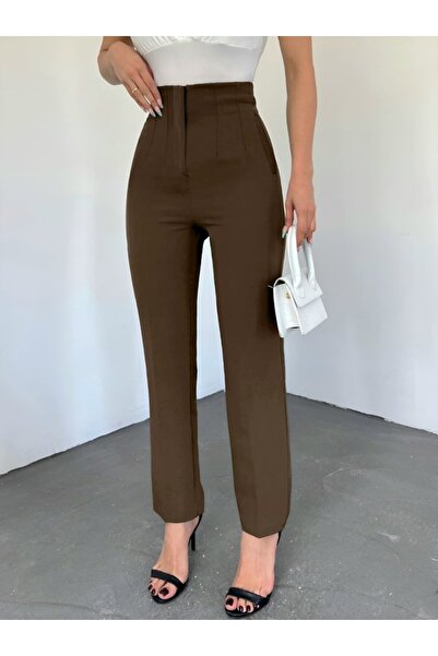ALPACO Pantaloni talie înaltă cu detaliu de buzunar -K. Maro -COLECȚIA
