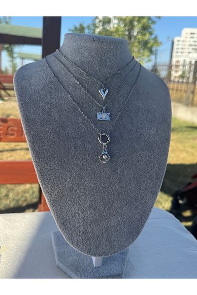 Judas Takı Triple Silver Combination Necklace Oyster Letter Heart